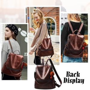 Brown Anti-theft Convertible Backpack Shoulder Bag